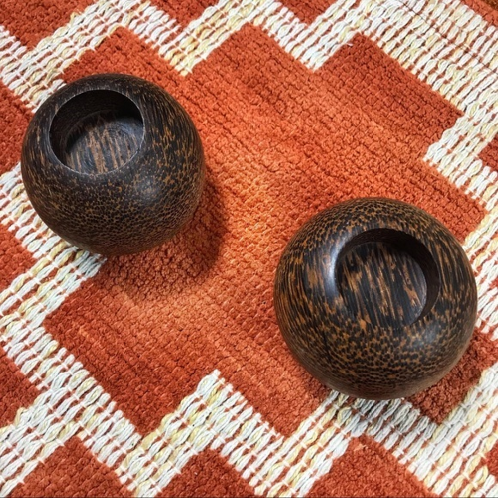 Rustic chic distressed brown wood round candle holders